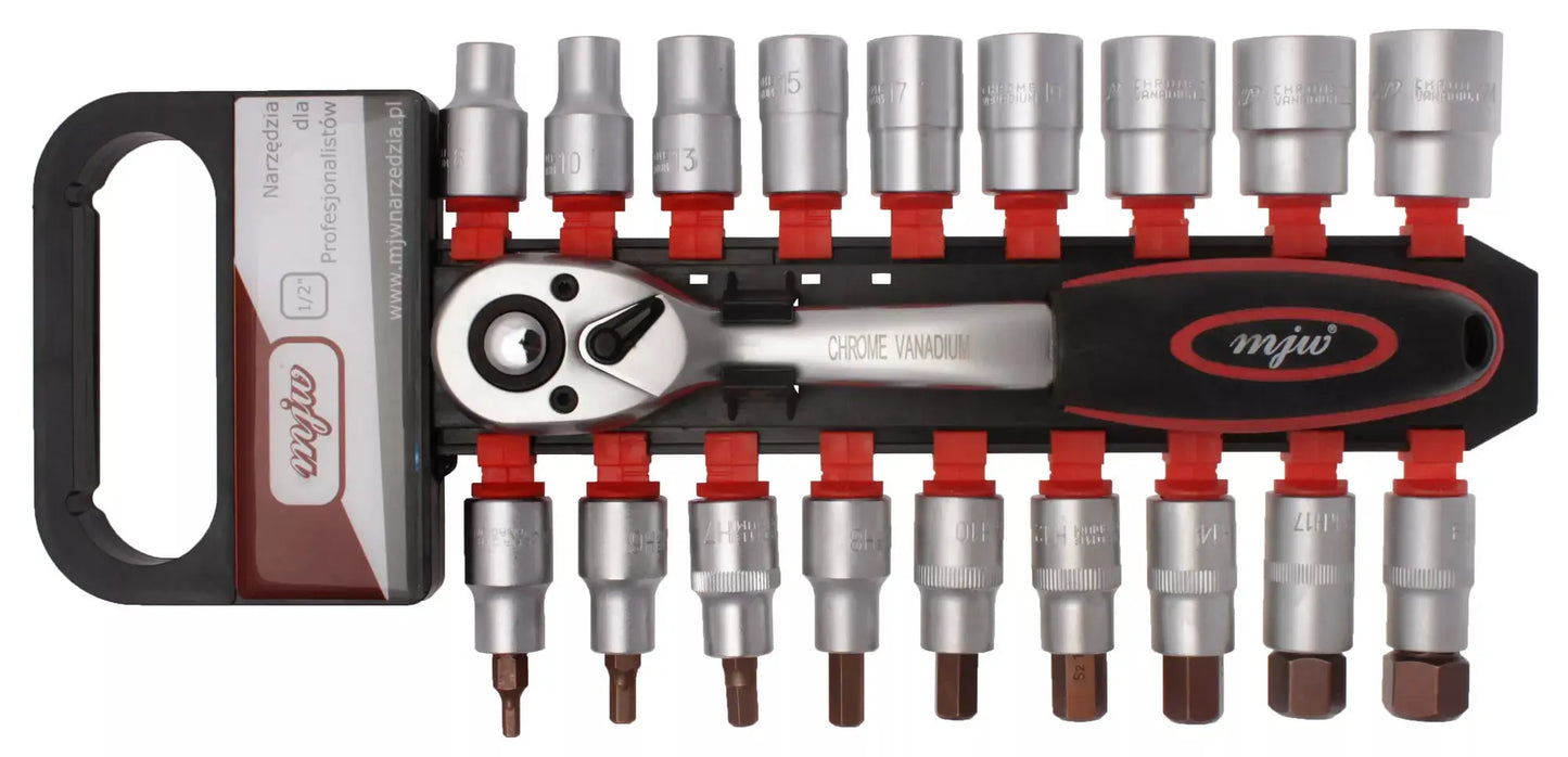 Steckschlüsselsatz 1/2" 6-Winkel + HEX mit Ratsche 19 Artikel MJW - Samsuns Group