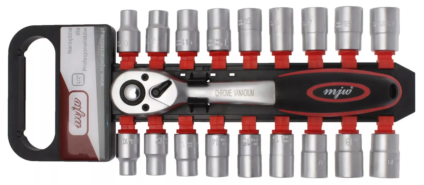 Steckschlüsselsatz 1/2" 6-Winkel und 12-Winkel mit Ratsche 19 Artikel MJW - Samsuns Group