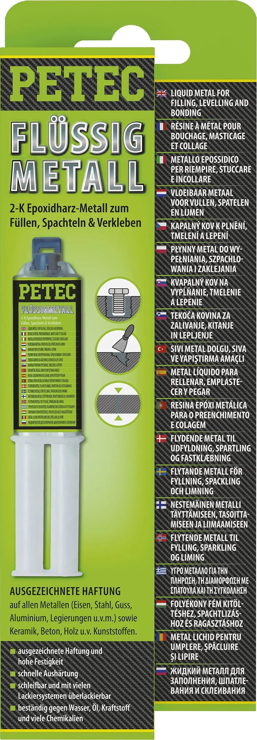 Füllen, Spachteln, Verkleben - Flüssigmetall - 25 ml ohne Mischrohr PETEC