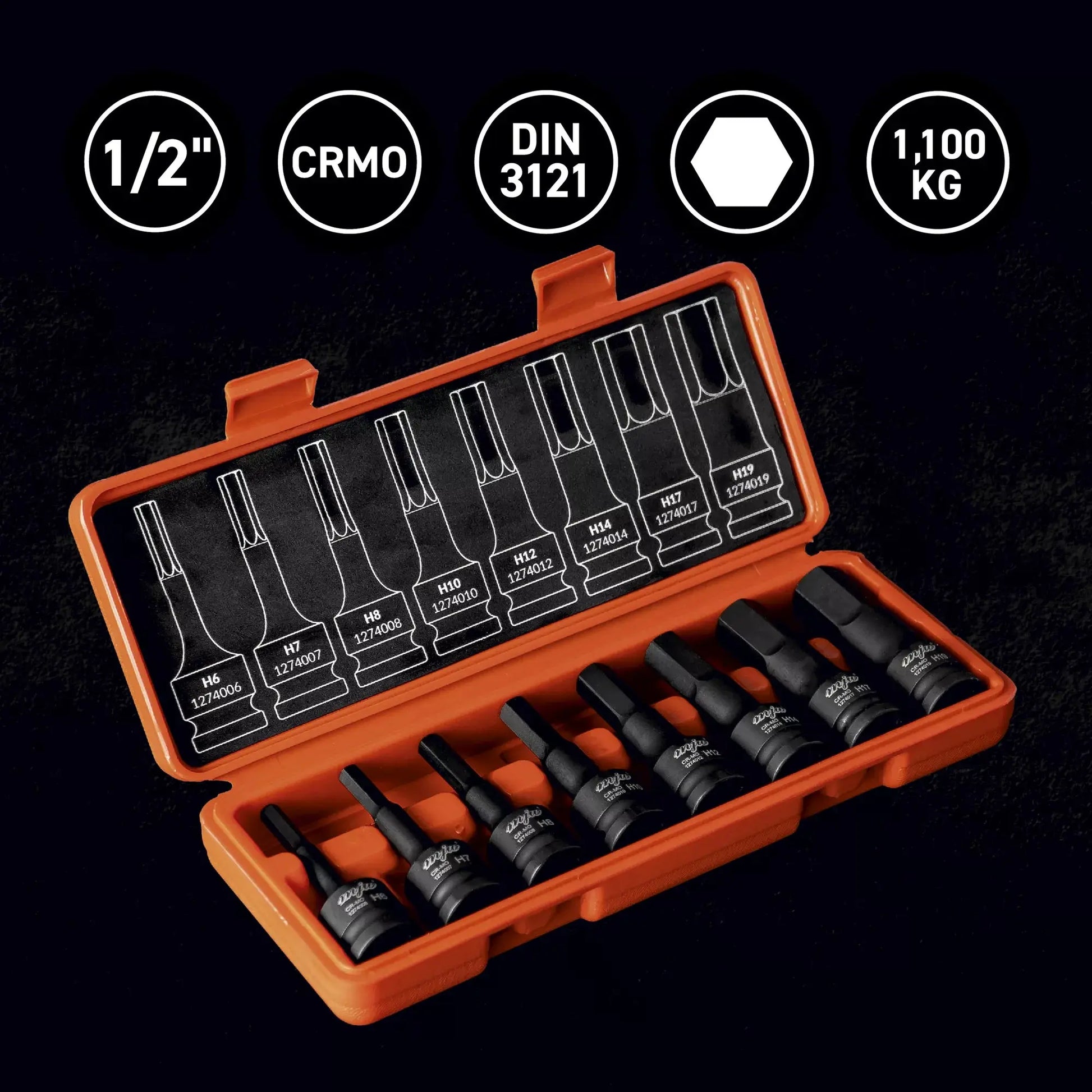 Satz 1/2" Schlagschraubereinsätze HEX lang H6/H7/H8/H10/H12/H14/H17/H19 MJW - Samsuns Group