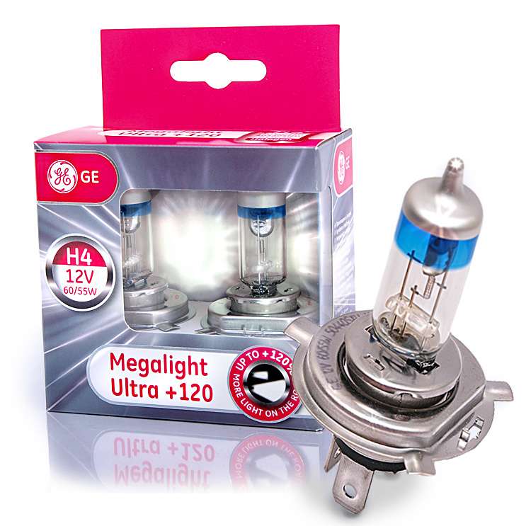 H4 12V 60/55W P43t MegaLight Ultra +120% 2 St. GE General Electric