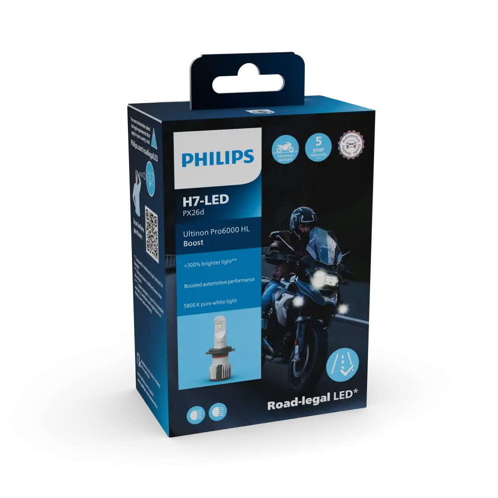 H7 12V 20W Ultinon Pro6000 Boost 5800K +300% Moto Philips Philips