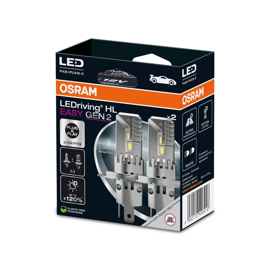 LEDriving® HL EASY H4/H19 12V 18.7W/19W P43t/PU43t-3 6500K White Gen2 2St. OSRAM
