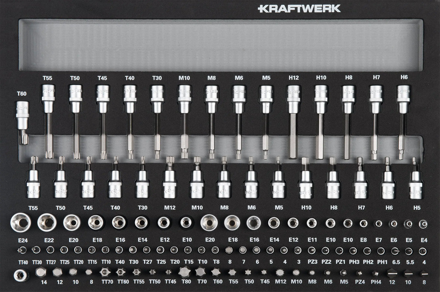 STECKSCHLÜSSEL-EINLAGE 1/4" + 3/8"+ 1/2" 107-TLG. KRAFTWERK BASIC LINE