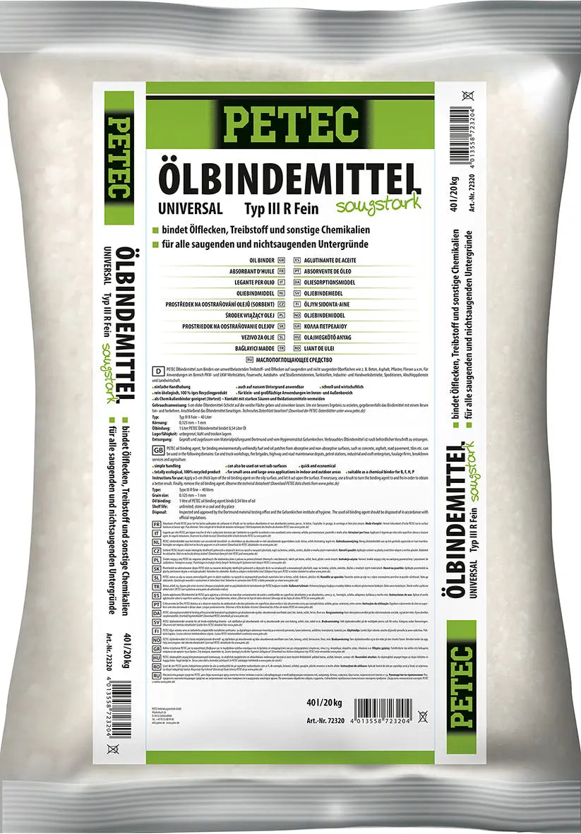 Typ III R Fein saugstark - Ölbindemittel - 40 Liter / 20 kg Sack PETEC