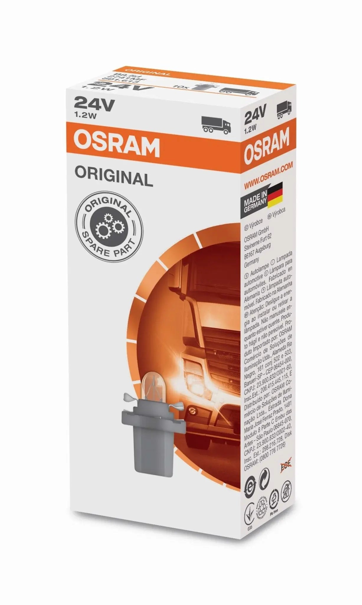 24V 1,2W B8.5d Original Kunststoffsockel Faltschachtel OSRAM - Samsuns Group
