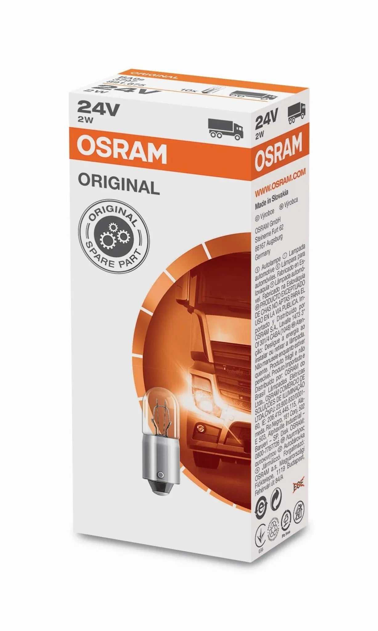 24V 2W BA9s Original Metallsockel Faltschachtel OSRAM - Samsuns Group