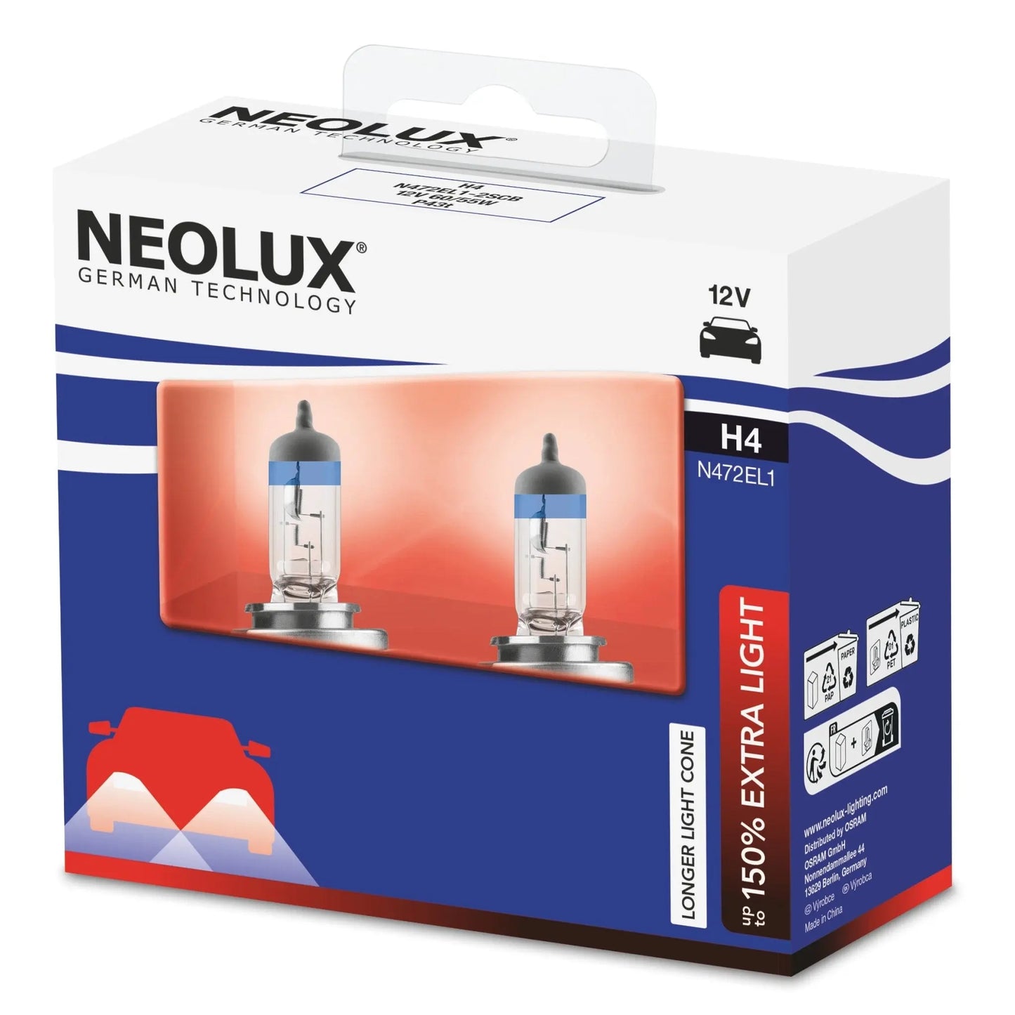 H4 12V 60/55W P43t Extra Light +150% 2 St. NEOLUX - Samsuns Group