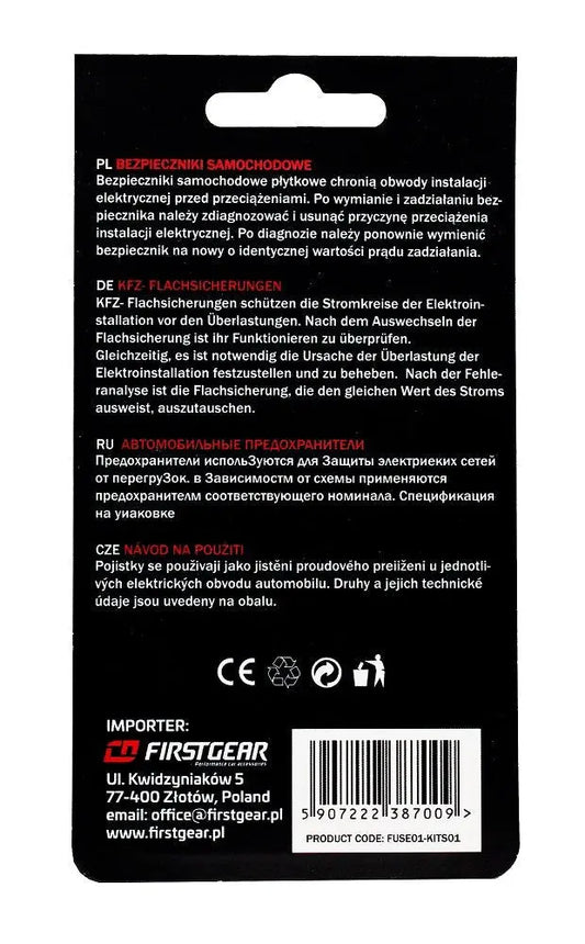 KFZ-Flachsicherungen UNI Ersatzsicherungen 10st. Blister FirstGear - Samsuns Group