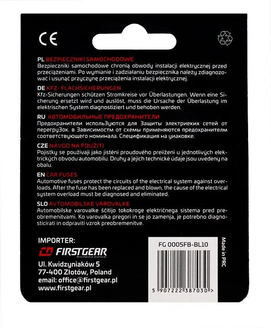 KFZ-Sicherungen Zylinder TORPEDO Ersatzsicherungen 10st. Blister FirstGear - Samsuns Group