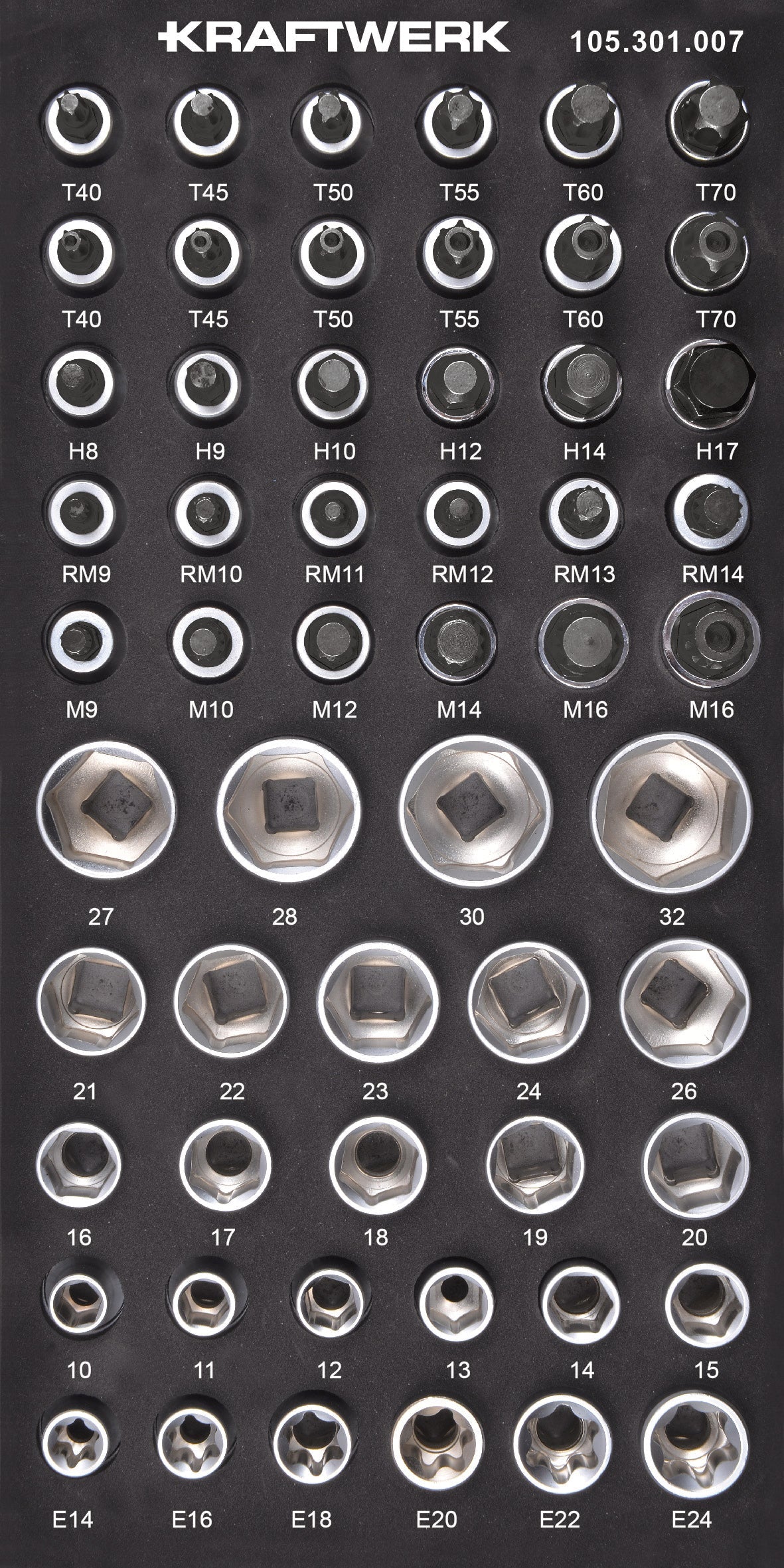 1/2'' STECKSCHLÜSSEL INNENSECHSK. TX VIELZ. RIBE 56-TLG. KRAFTWERK BASIC LINE