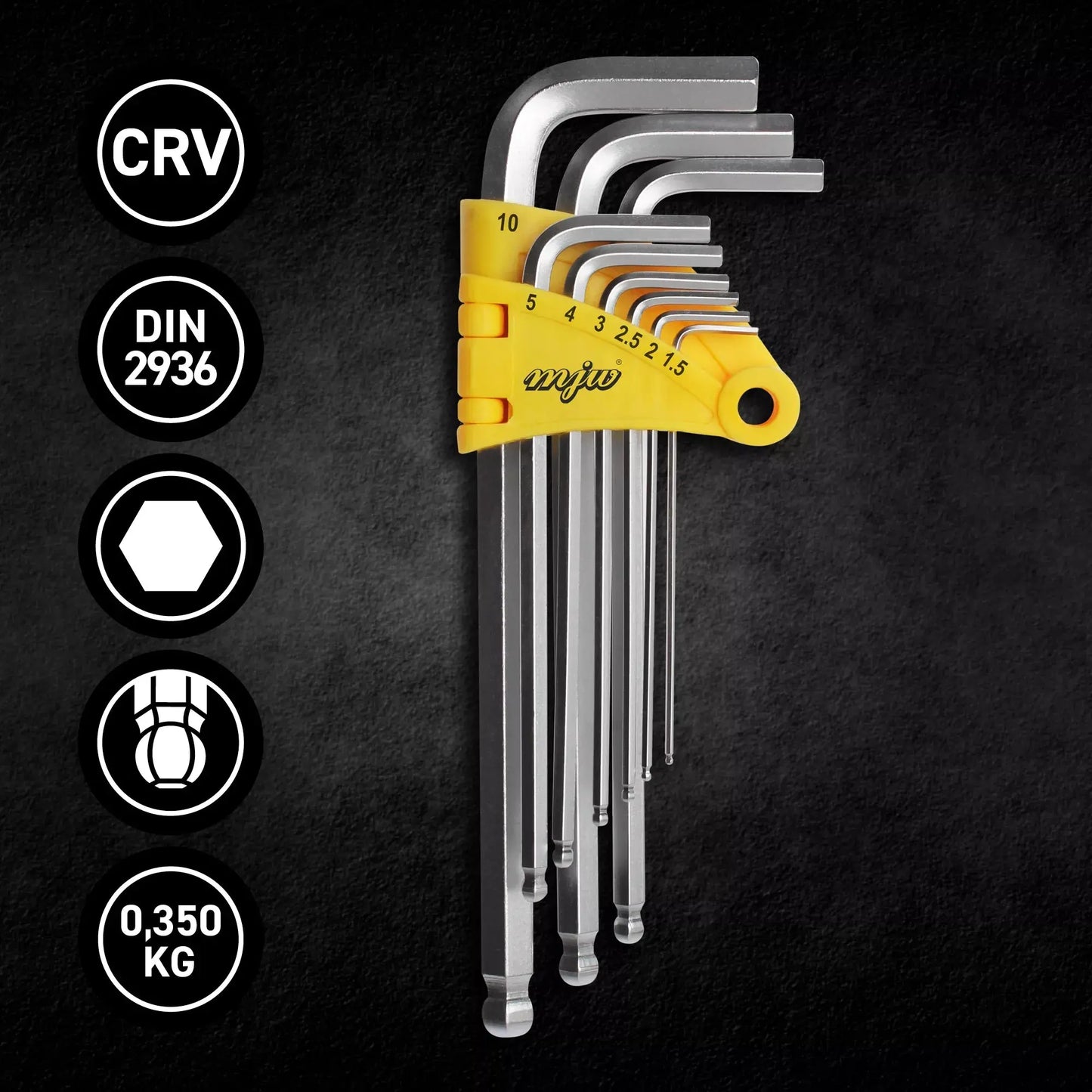 MJW  Satz Inbusschlüssel HEX mit Kugelkopf 1,5/2/2,5/3/4/5/6/8/10