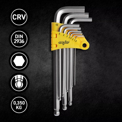 MJW  Satz Inbusschlüssel HEX mit Kugelkopf 1,5/2/2,5/3/4/5/6/8/10
