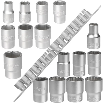 Zestaw nasadek 1/2" 6-kąt 12-kąt na szynie 10-24mm