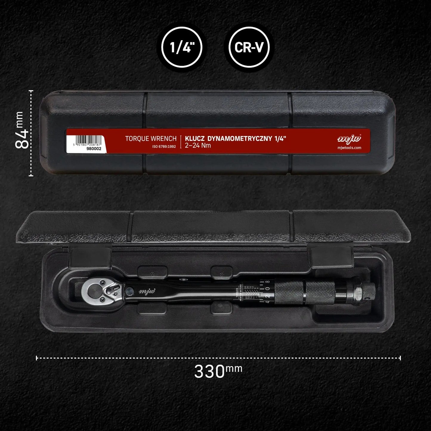 SATZ Drehmomentschlüssel 2-24 Nm + Steckschlüsselsatz 1/4” MJW