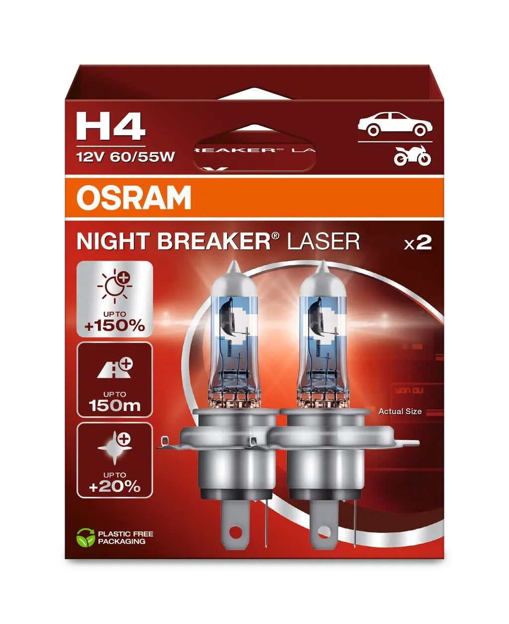 H4 12V 60/55W P43t NIGHT BREAKER® LASER +150% mehr Helligkeit 2 St. OSRAM OSRAM