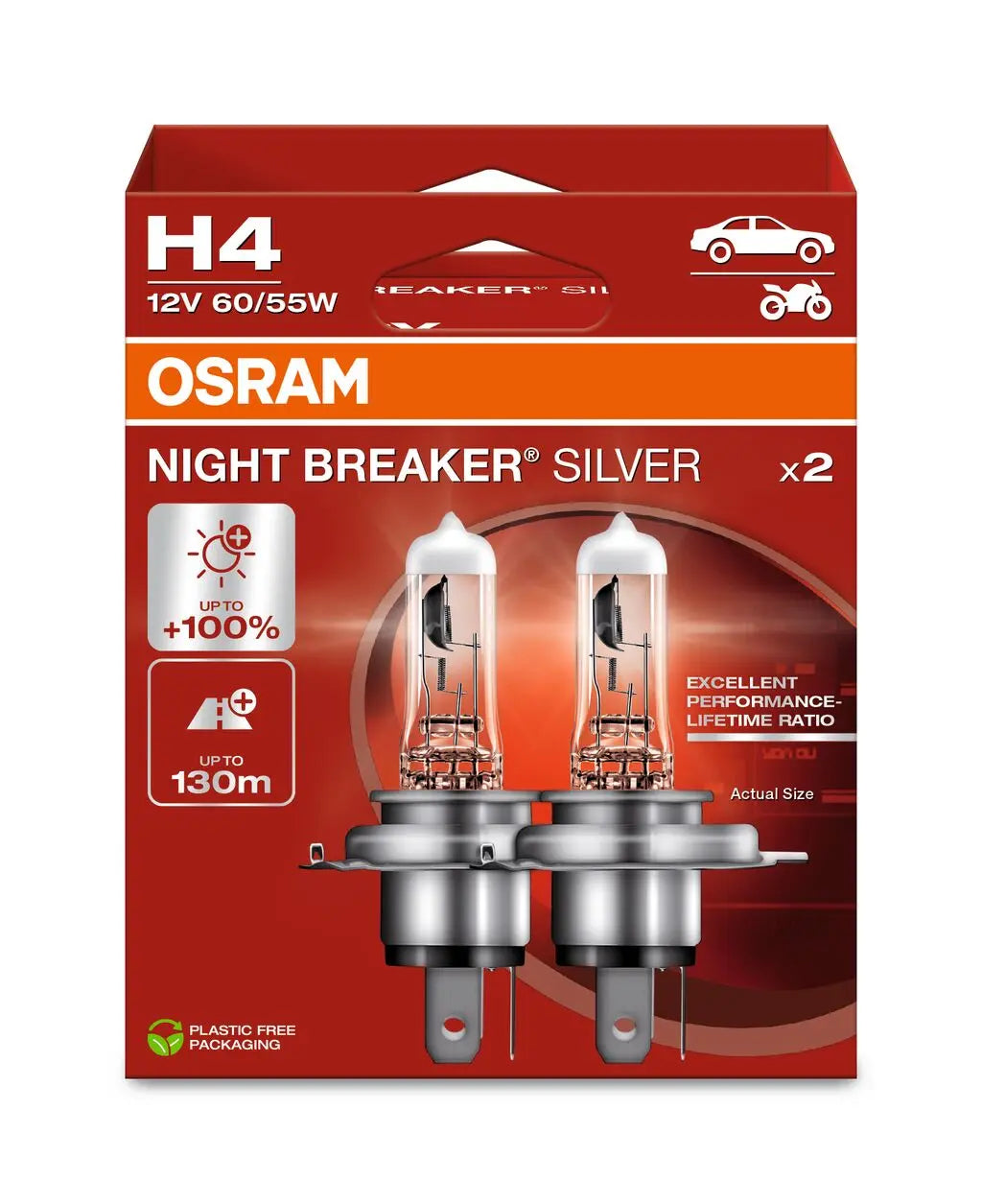 H4 12V 60/55W P43t NIGHT BREAKER® SILVER +100% 2 St. OSRAM OSRAM