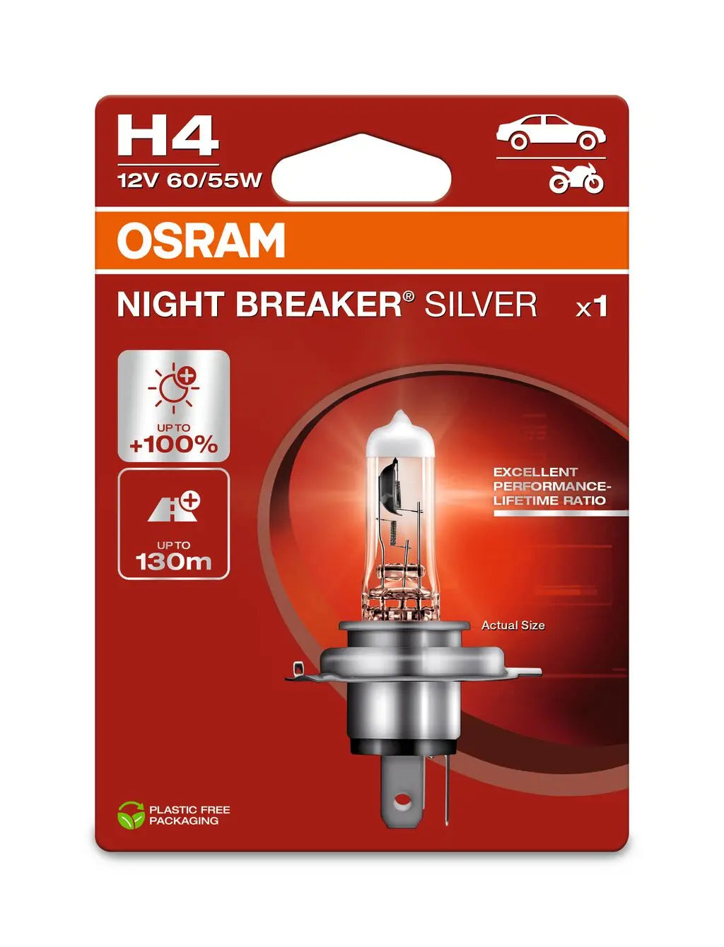 H4 12V 60/55W P43t NIGHT BREAKER® SILVER +100%  OSRAM OSRAM