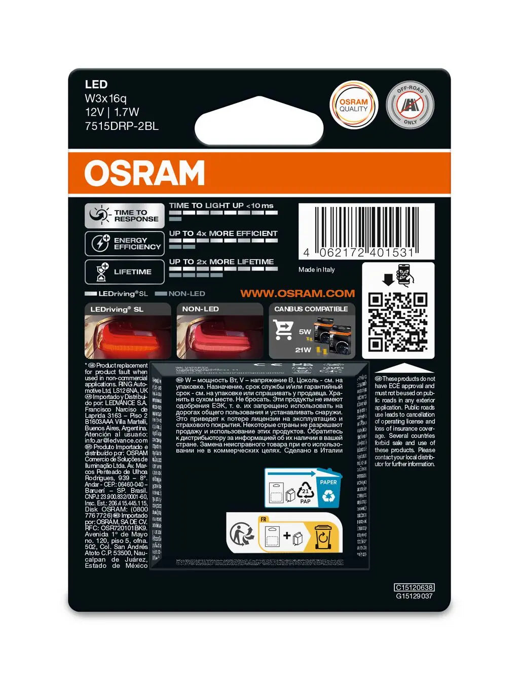 W21/5W LEDriving SL Red 12V Blister 2 St. OSRAM OSRAM