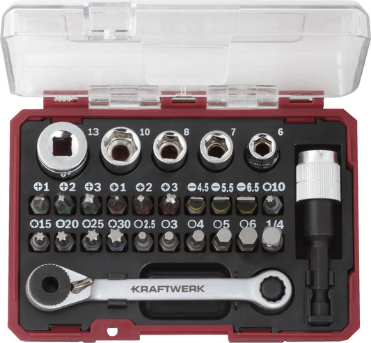 BIT BOX MIT MINI RATSCHENSCHLÜSSEL 1/4" S2 , 27 TLG. KRAFTWERK