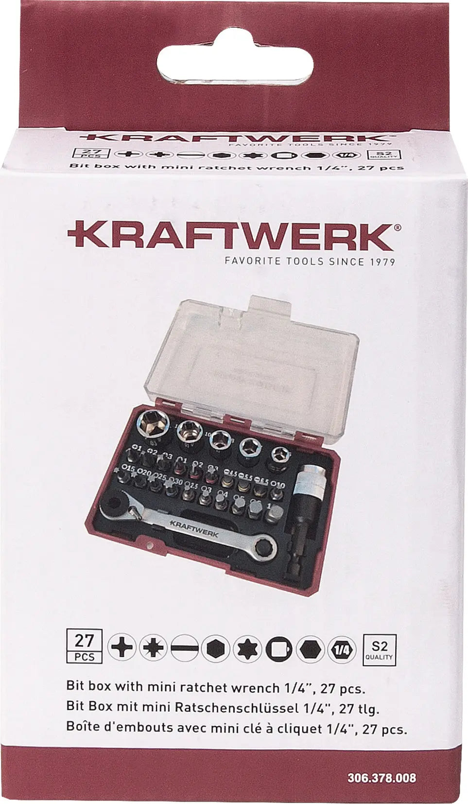 BIT BOX MIT MINI RATSCHENSCHLÜSSEL 1/4" S2 , 27 TLG. KRAFTWERK
