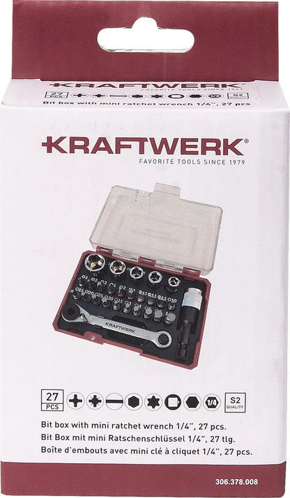 BIT BOX MIT MINI RATSCHENSCHLÜSSEL 1/4" S2 , 27 TLG. KRAFTWERK