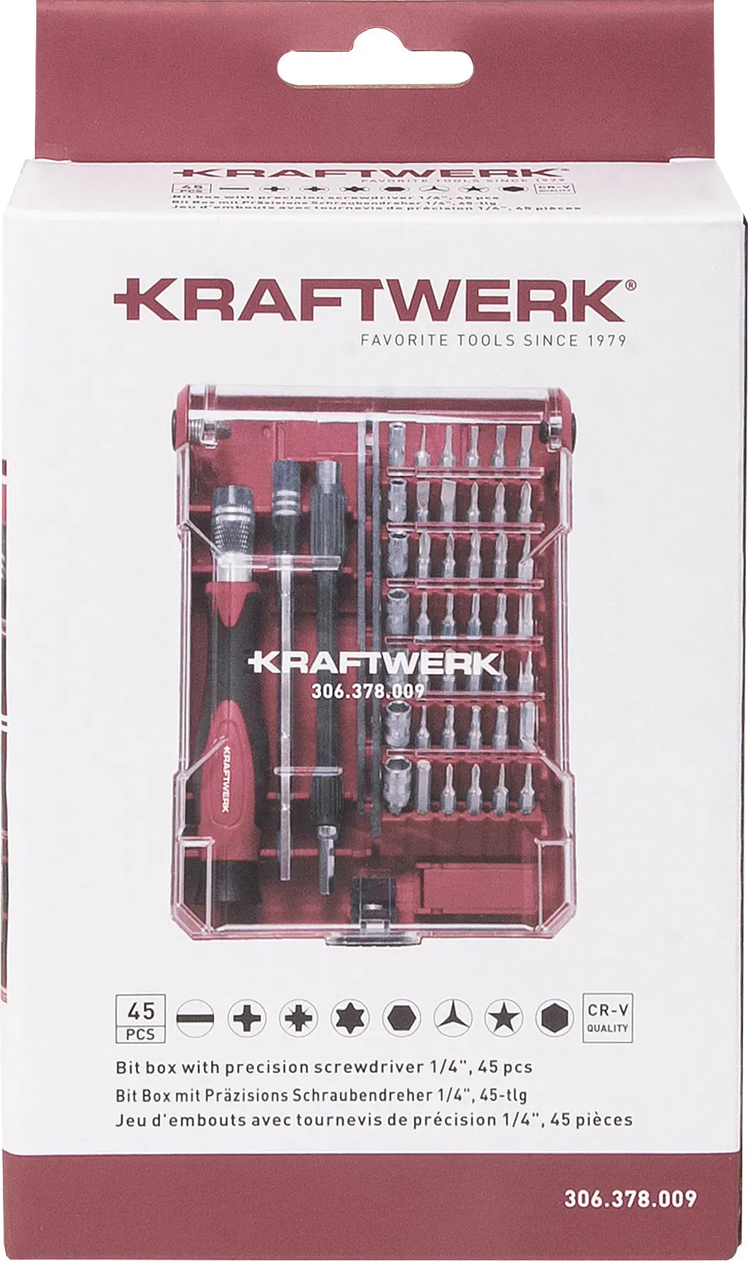 BIT BOX MIT PRÄZISIONS SCHRAUBENDREHER 1/4", 45-TLG. KRAFTWERK