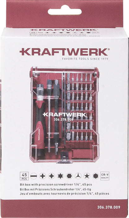 BIT BOX MIT PRÄZISIONS SCHRAUBENDREHER 1/4", 45-TLG. KRAFTWERK