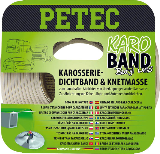 Butyl, flach weiß - Karo-Band, Karosseriedichtband - 2mm x 20mm x 3m PETEC