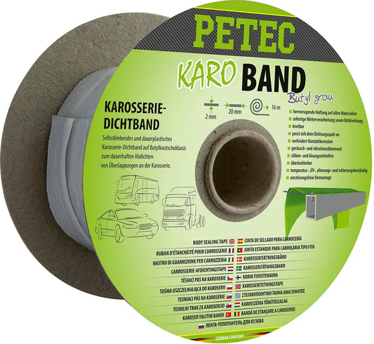 Butyl, flach, grau - Karo-Band, Karosseriedichtband - 2mm x20mm x16m PETEC