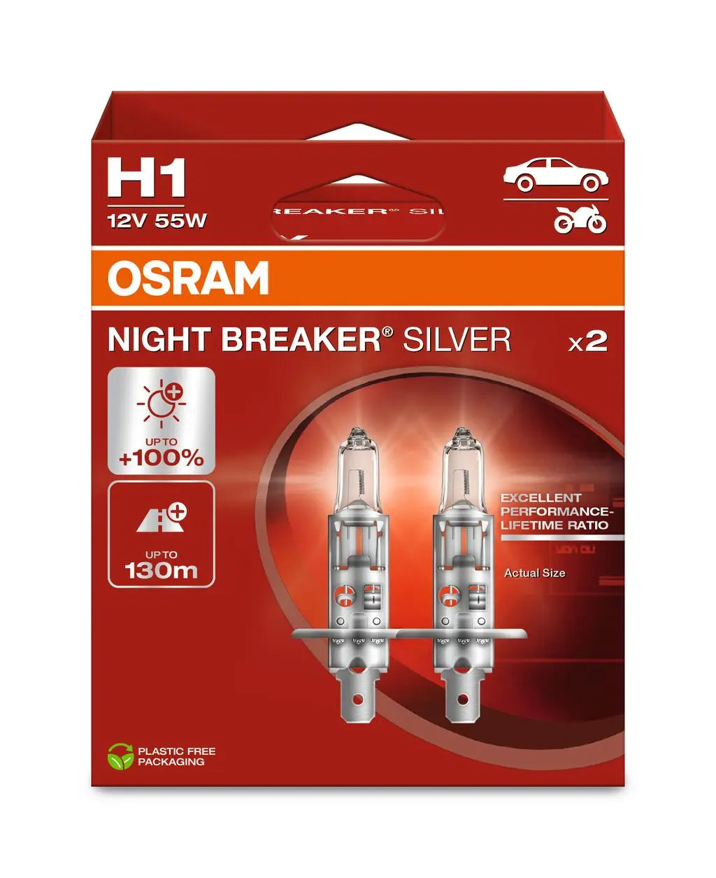 H1 12V 55W P14.5s NIGHT BREAKER® SILVER +100% 2 St. OSRAM OSRAM