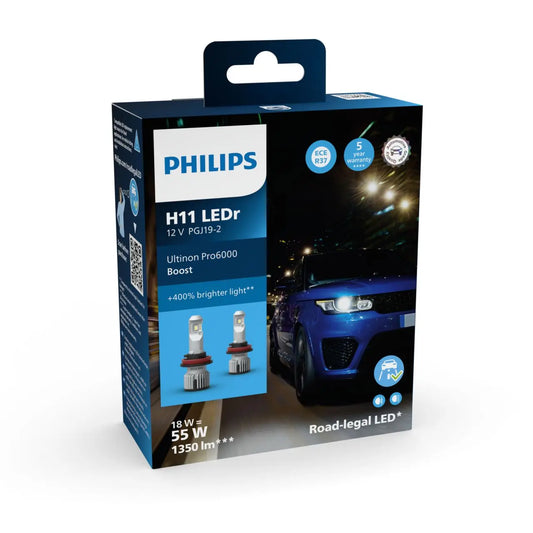 H11 12V 18W Ultinon Pro6000 Boost 5800K +400% mit Strassenzulassung 2St. Philips Philips