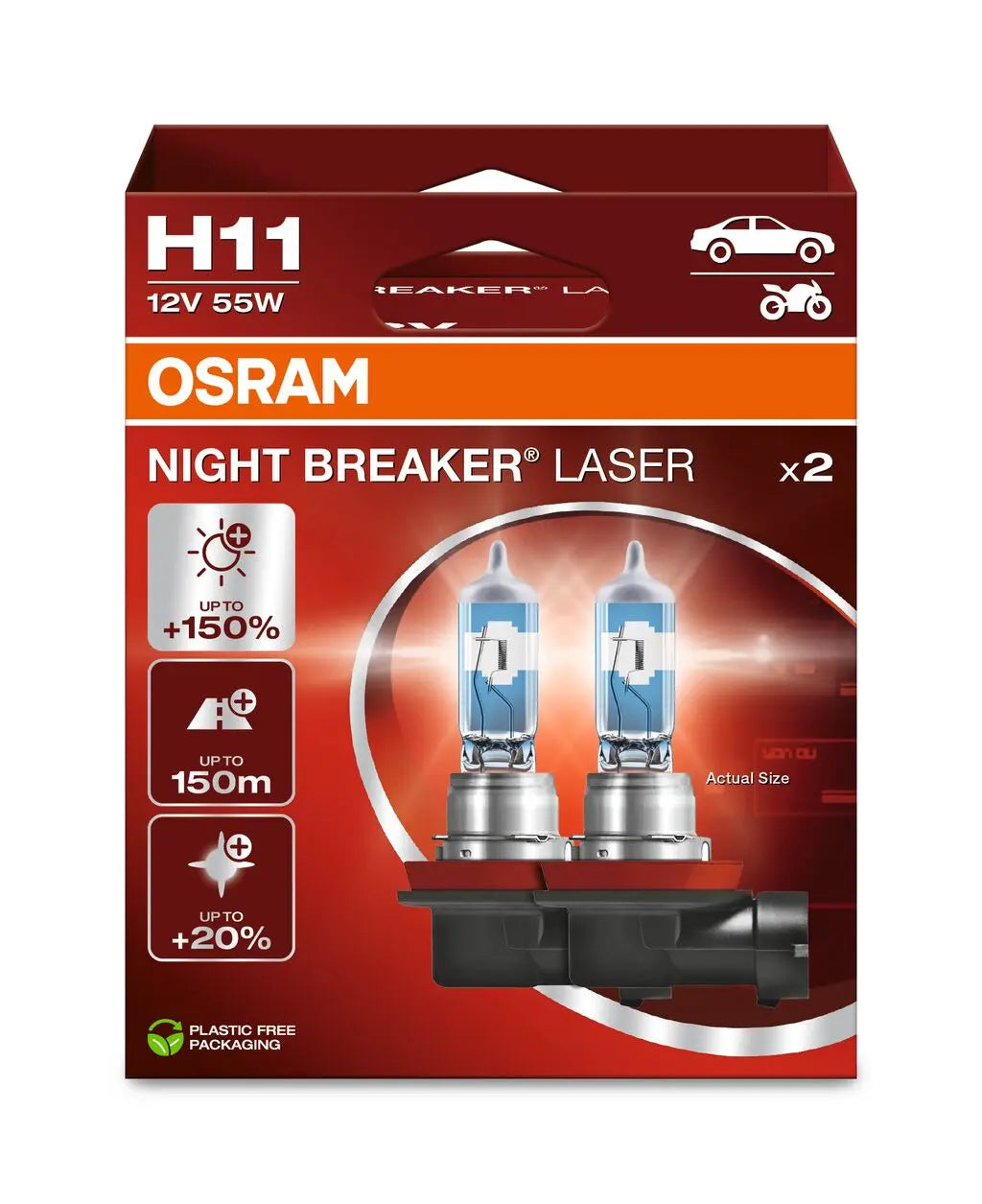 H11 12V 55W PGJ19-2 NIGHT BREAKER® LASER +150% mehr Helligkeit 2 St. OSRAM OSRAM