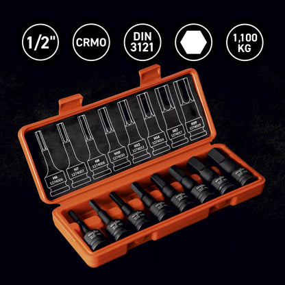 Satz 1/2" Schlagschraubereinsätze HEX lang H6/H7/H8/H10/H12/H14/H17/H19 MJW