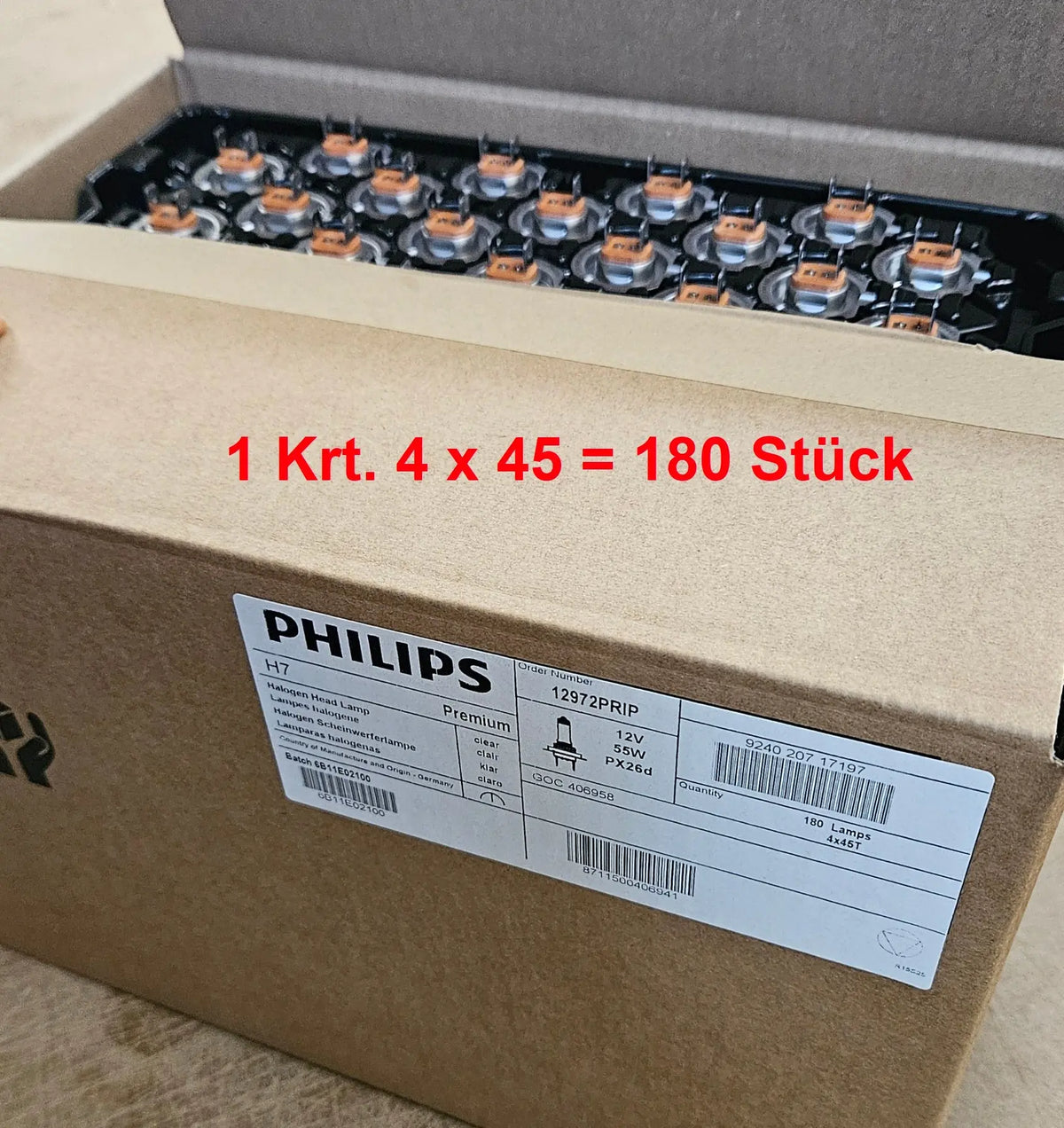 H7 12V 55W PX26d Vision +30% Industrieverpackung 180 Stück Philips
