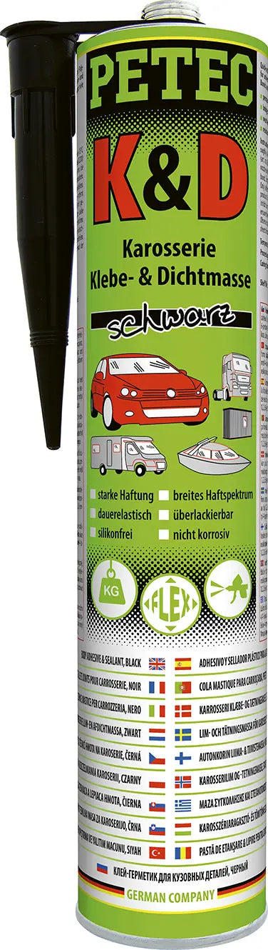 Kartusche - K&D Karosserie Klebe-&Dichtmasse schwarz - 310 ml PETEC