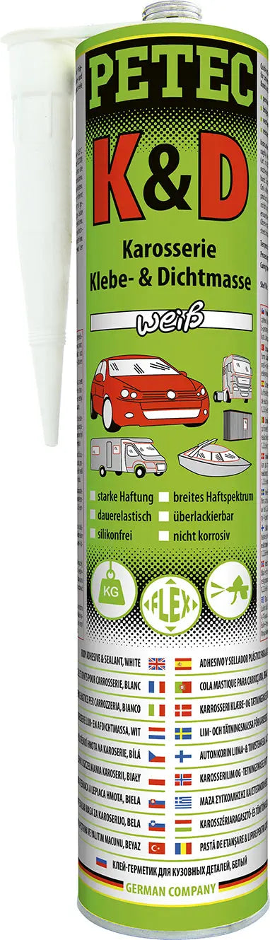 Kartusche - K&D Karosserie Klebe-&Dichtmasse weiß - 310 ml PETEC