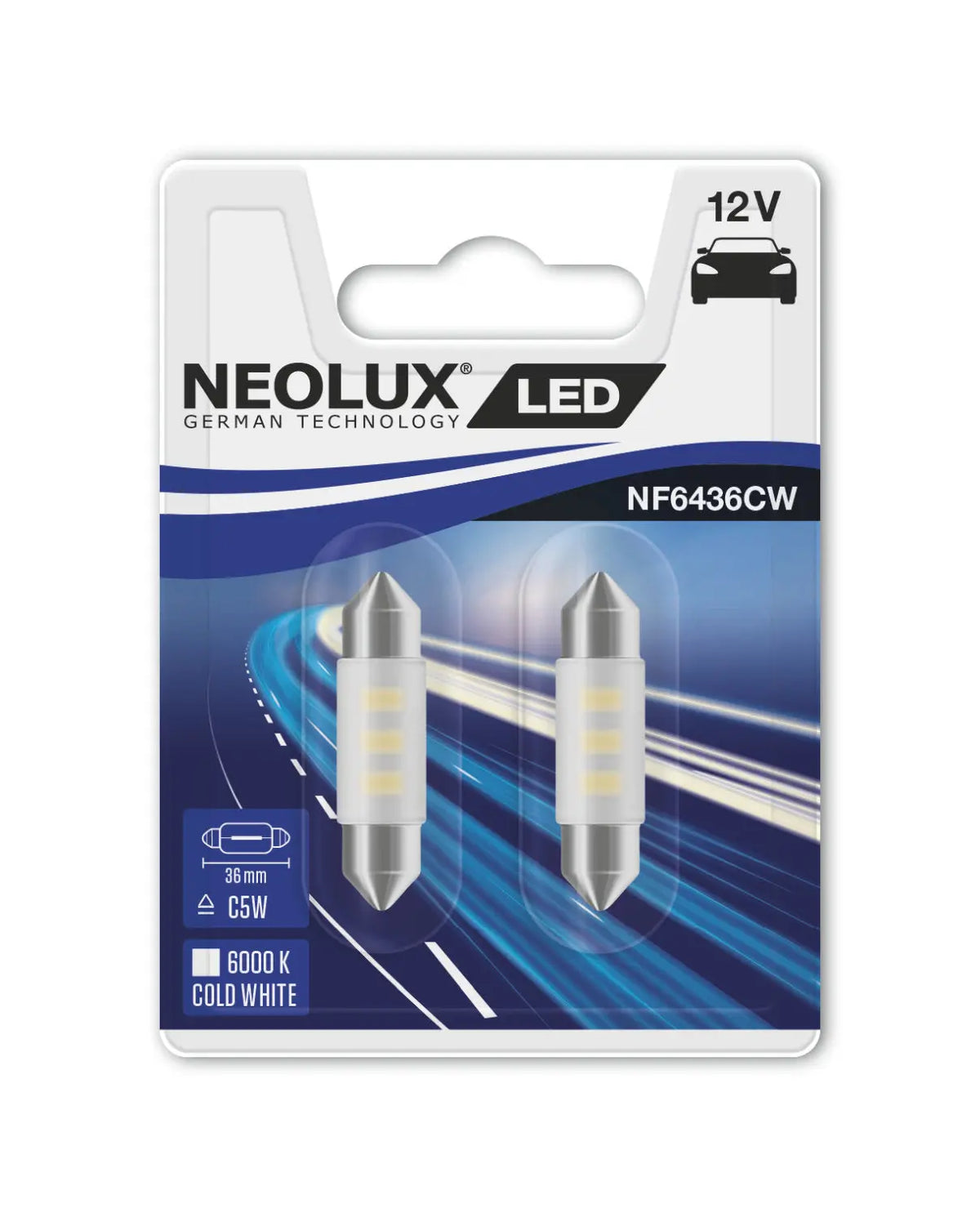 LED 12V 0,5W SV8,5-8 36mm 6000K Cold White Blister 2 St. NEOLUX