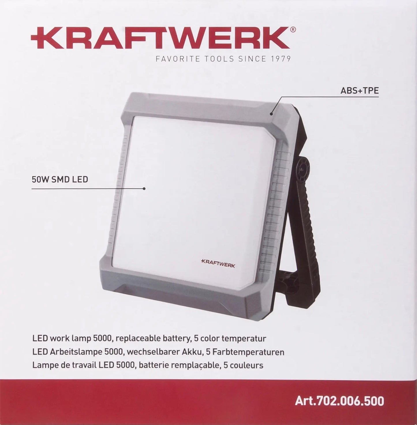 LED ARBEITSLAMPE 5000, WECHSELBARER AKKU, 5 FARBTEMPERATUREN KRAFTWERK
