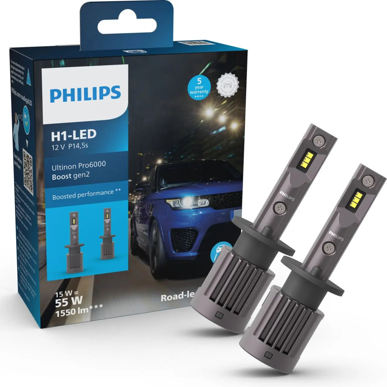 LED H1 12V 13W Ultinon Pro6000 Boost Gen2 +450% mit Straßenzul. 2St. Philips Philips
