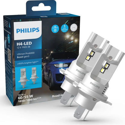 LED H4 12V/24 18W Ultinon Pro6000 Boost Gen3 +450% mit Straßenzul. 2St. Philips Philips