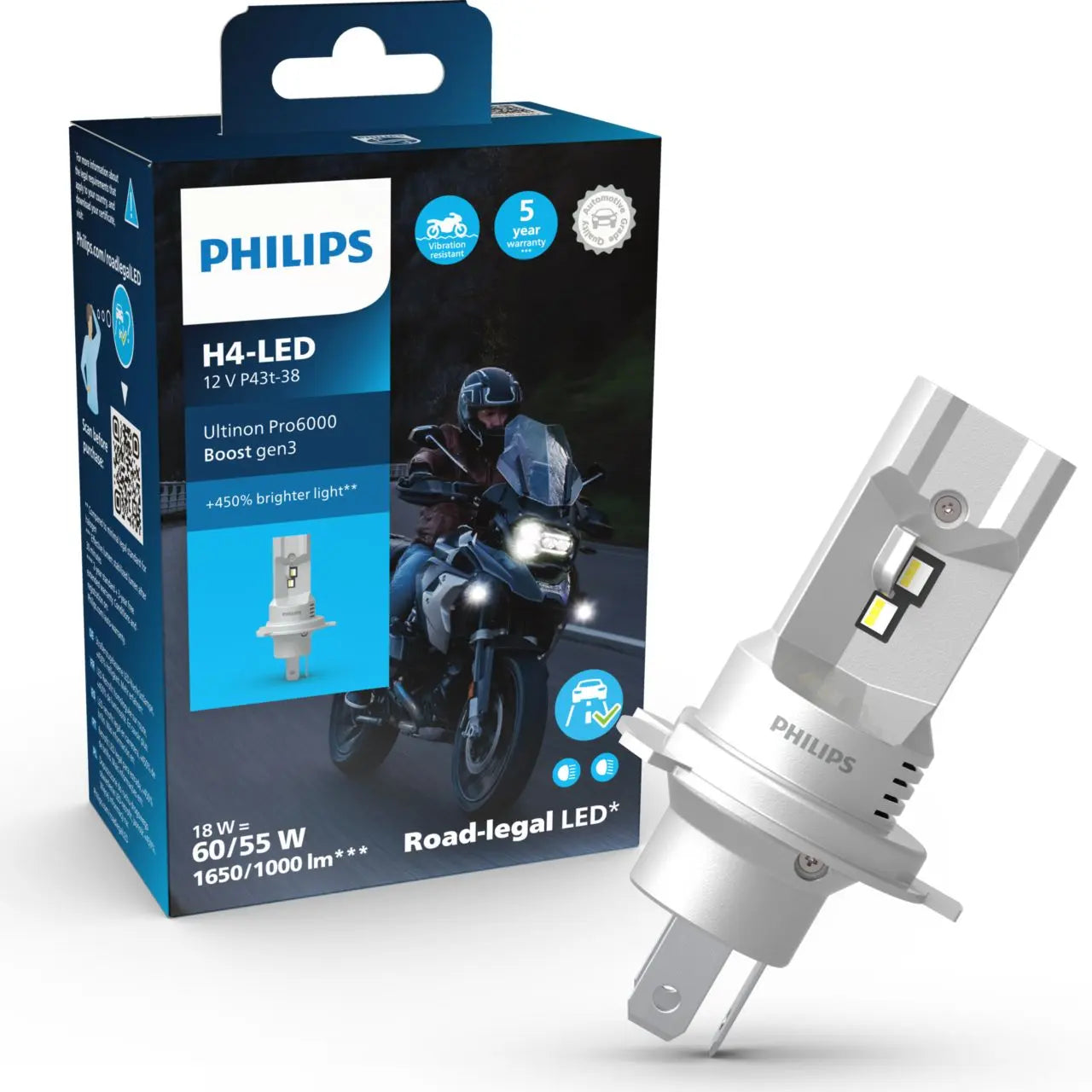 LED H4 12V/24 18W Ultinon Pro6000 Boost Gen3 +450% mit Straßenzul.  Philips Philips