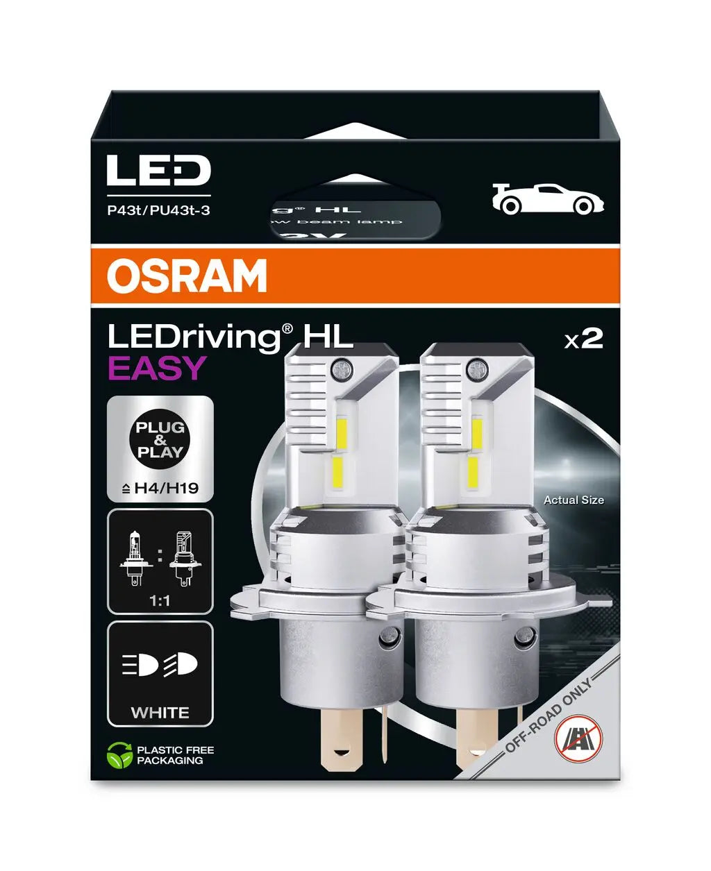 LEDriving® HL EASY H4/H19 12V 18.7W/19W P43t/PU43t-3 6500K White 2St. OSRAM