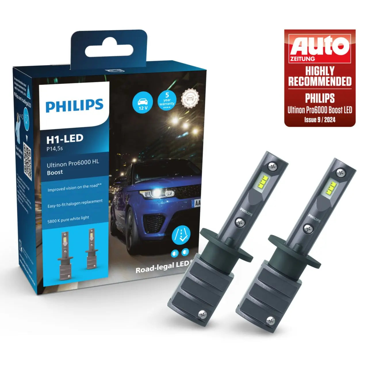 H1 12V 13W Ultinon Pro6000 Boost 5800K +300% mit Straßenzulassung 2St. Philips Philips