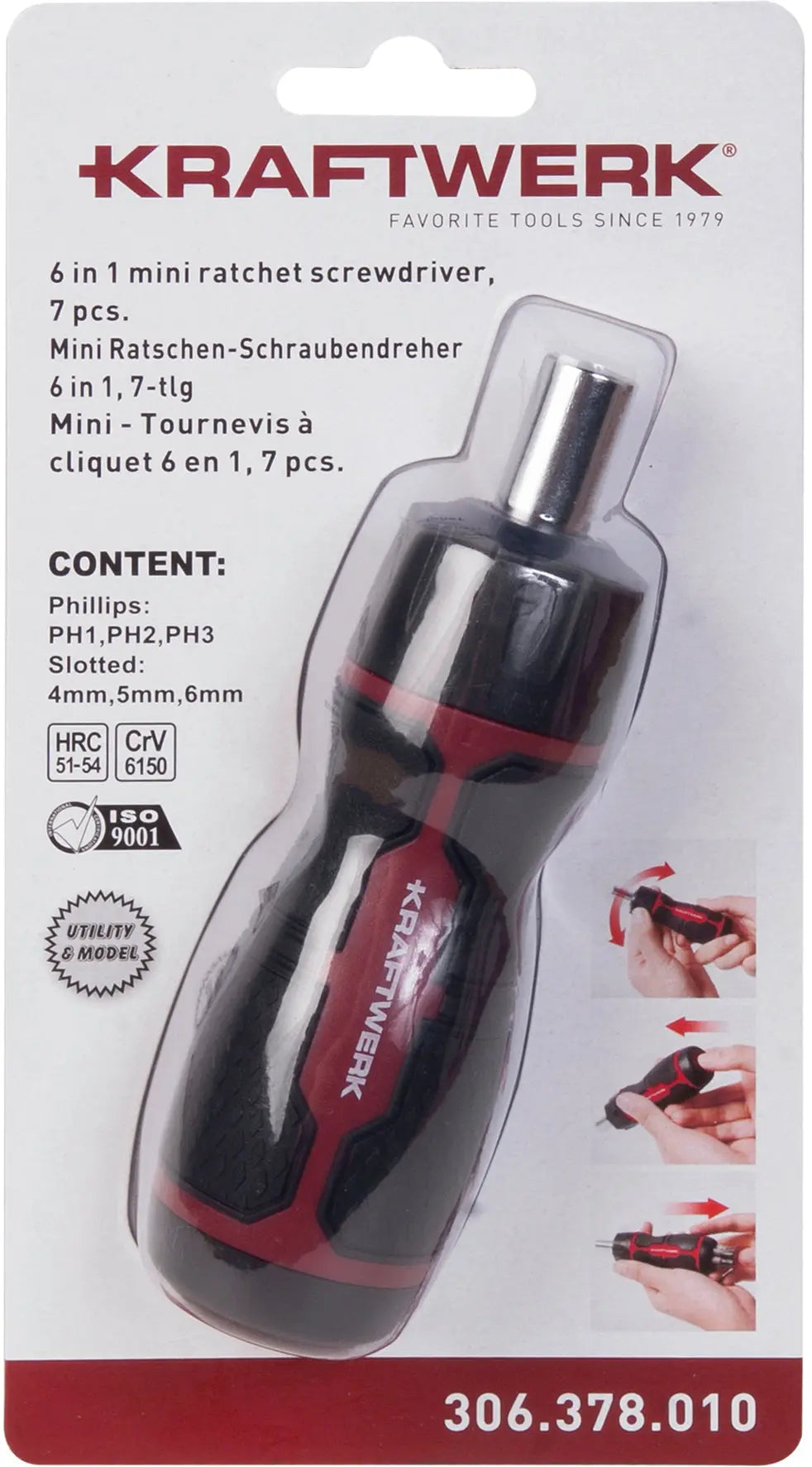 MINI RATSCHEN-SCHRAUBENDREHER 6 IN 1, 1/4", 7-TLG KRAFTWERK