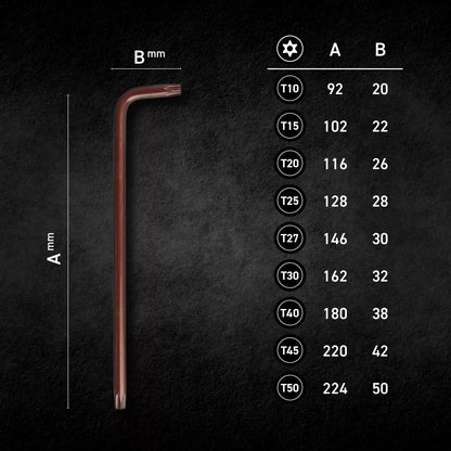 MJW  Satz Inbusschlüssel TORX extra lang mit Loch T10 T15 T20 T25 T27 T30 T40 T45 T50