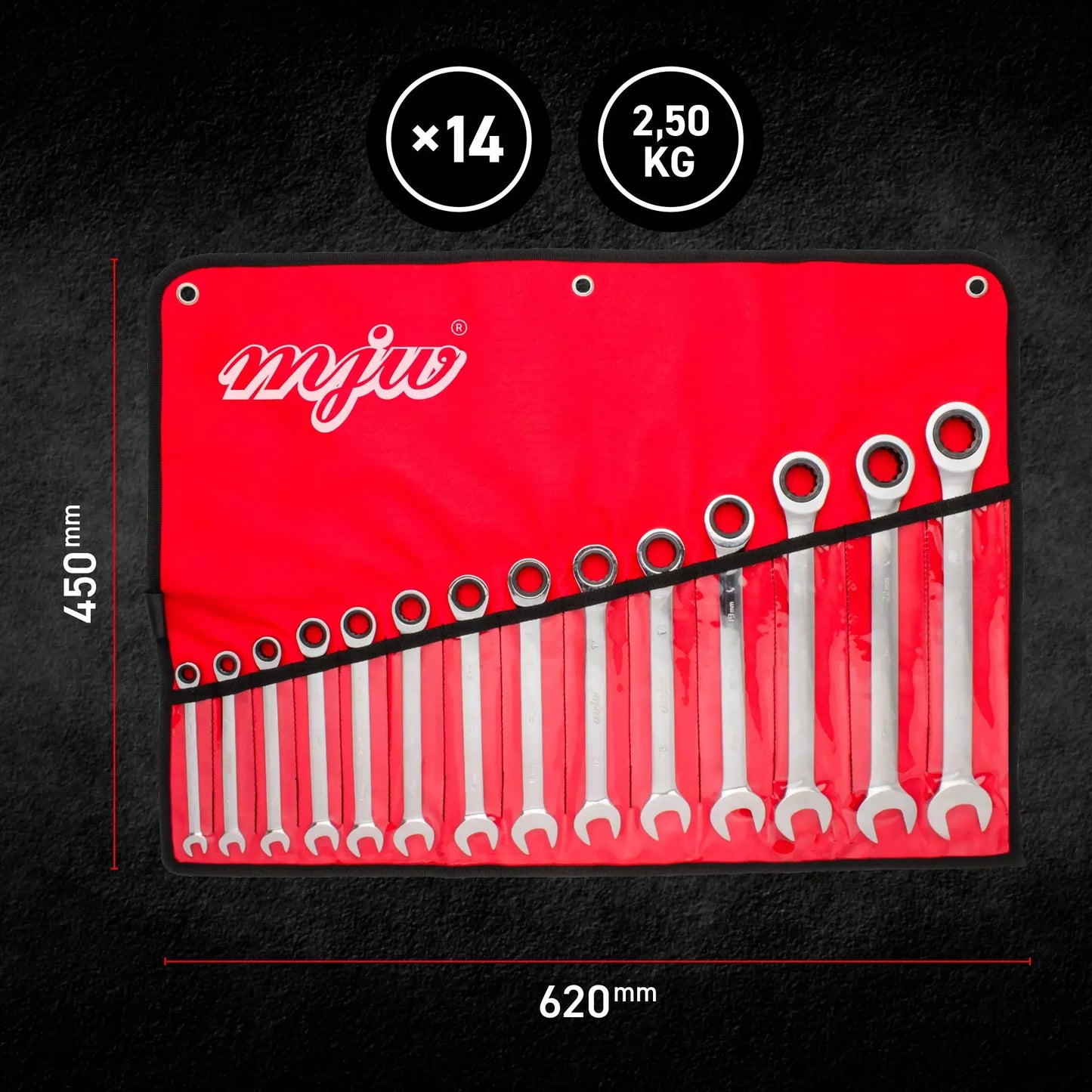 MJW Satz Kombischlüssel im Futteral 8-24 mm mit Ratsche 14 Stück