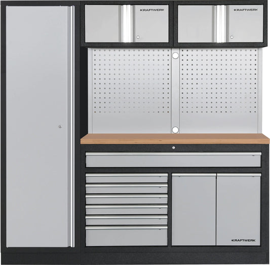 MOBILIO 2ER KOMBI BREIT, LOCHWAND, 1T HOCHSCHRANK, BUCHE KRAFTWERK