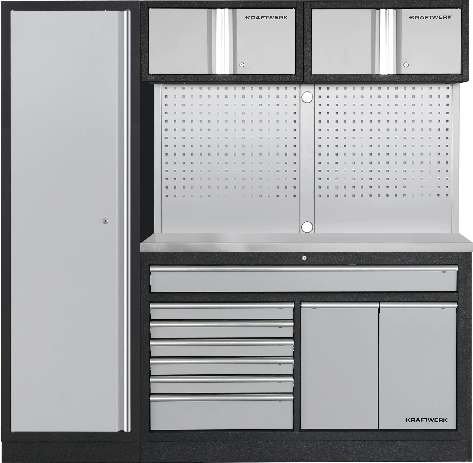 MOBILIO 2ER KOMBI BREIT, LOCHWAND, 1T HOCHSCHRANK, EDELSTAHL KRAFTWERK