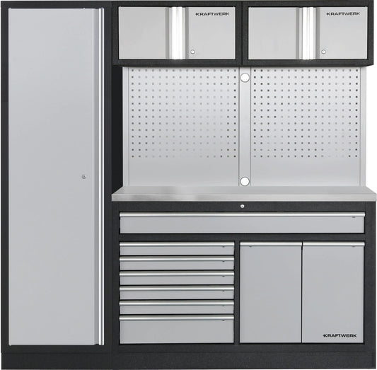 MOBILIO 2ER KOMBI BREIT, LOCHWAND, 1T HOCHSCHRANK, EDELSTAHL KRAFTWERK